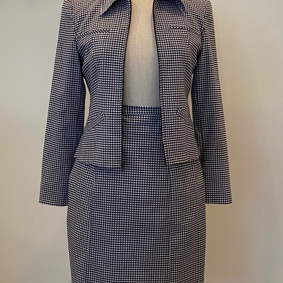 Alessandro Womens Navy White Check Full Zipper Jacket w Marching Skirt Suit / 4 - Picture 13 of 13